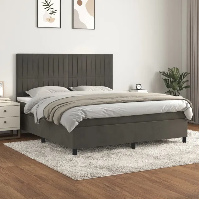 vidaXL Boxspring met matras fluweel donkergrijs 160x200 cm grijs