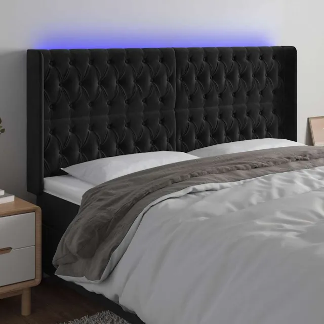 vidaXL Hoofdbord LED 183x16x118/128 cm fluweel zwart