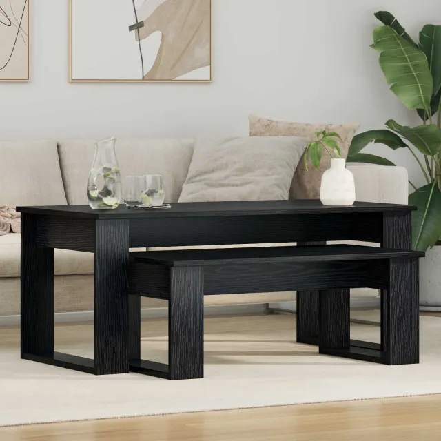 vidaXL Koffietafel Set 2 st Zwart Eiken 100 x 50 x 42 cm Bewerkt hout, foto 2