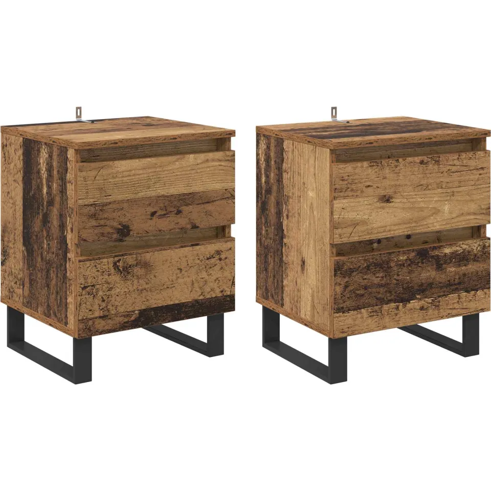 vidaXL Nachtkastje 2 st Oudhout 40 x 35 x 50 cm Bewerkt hout bruin, foto 3