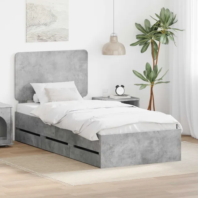 vidaXL Bedframe met lade Beton Grijs 75 x 190 cm Ingenieurshout