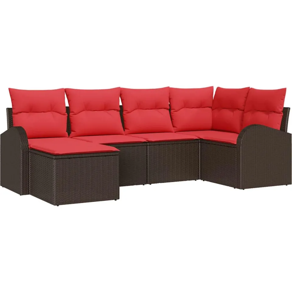 vidaXL Bankstel 6 st Bruin en Rood poly rattan