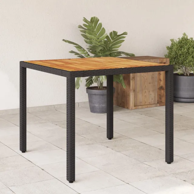 vidaXL Tuintafel met acaciahouten blad 90x90x75 cm poly rattan zwart