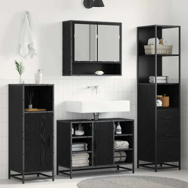 vidaXL Badkamermeubelset Zwart Eiken 35 x 37,5 x 166 cm Bewerkt hout, foto 2