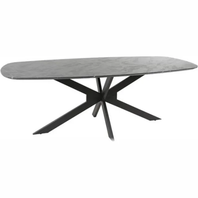 Meubelplaats Eettafel Marquina Deens ovaal melamine 215 cm - marmerlook - zwart Naturel