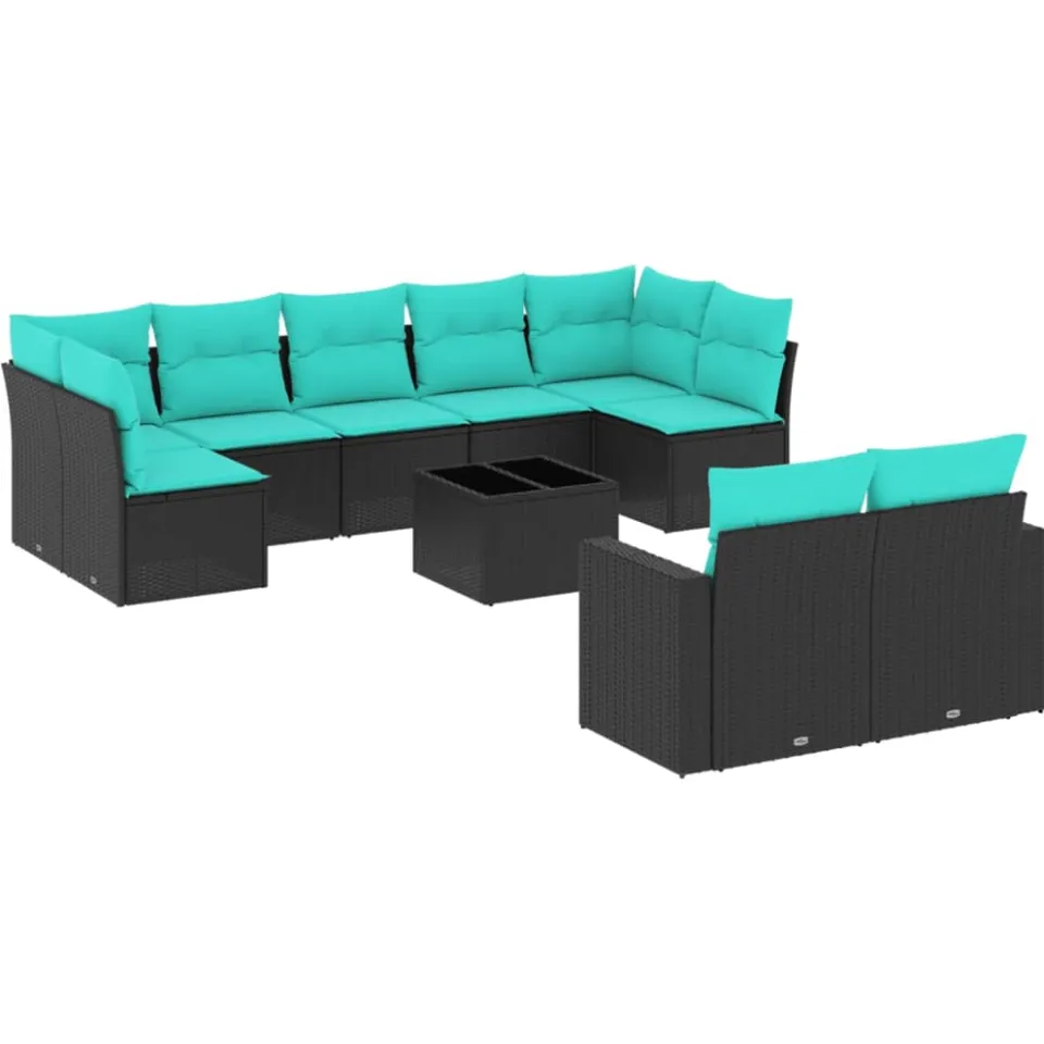 vidaXL 10-delige Loungeset met kussens poly rattan zwart, foto 3