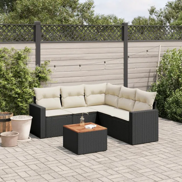 vidaXL 6-delige Loungeset met kussens poly rattan zwart, foto 2