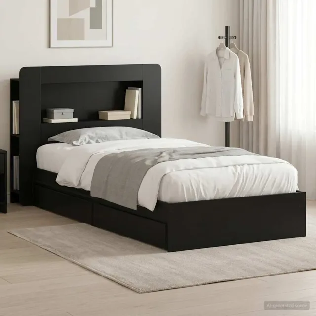 vidaXL Bedframe met opslag met lade Zwart 75 x 190 cm Bewerkt hout