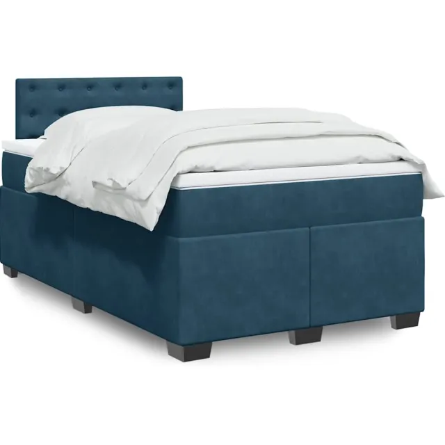 vidaXL Boxspring met matras fluweel donkerblauw 120x190 cm blauw