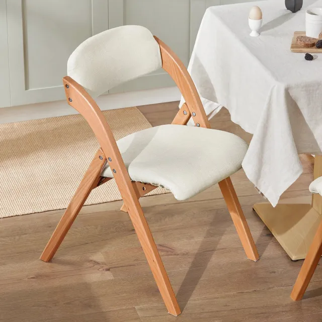 Mosh Stories Opvouwbare Eetkamerstoel - Klapstoel - Inklapbare Stoel van Massief Hout met Kussen en Ergonomische Rugleuning Wit
