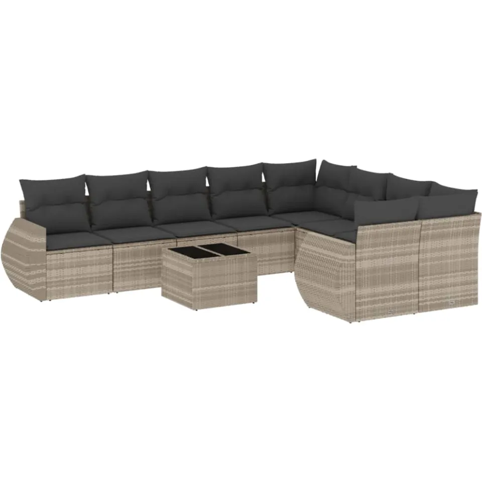vidaXL 10-delige Loungeset met kussens poly rattan lichtgrijs