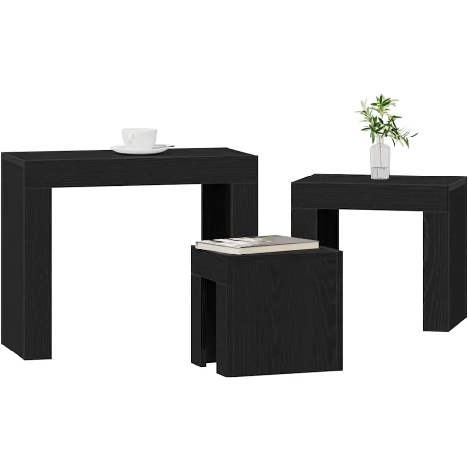 vidaXL Nesttafels 3 st Zwart Eiken 61 x 30 x 50 cm Bewerkt hout