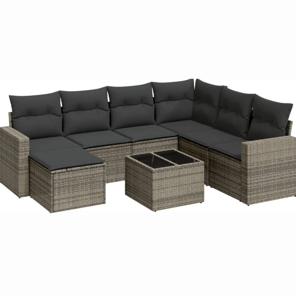 vidaXL 8-delige Loungeset met kussens poly rattan grijs, foto 3