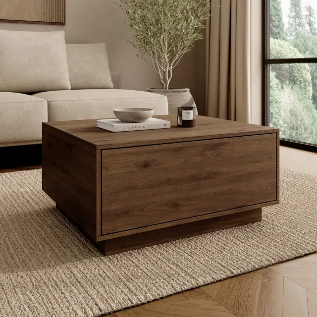 MEUBELLA Noven - Salontafel - Walnootpatroon - 80x70x39 cm Bruin