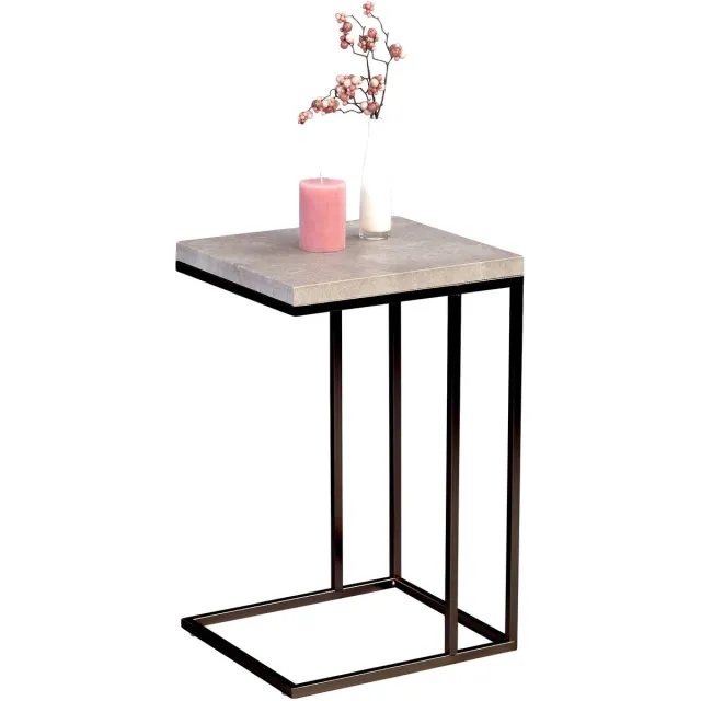 Unyqoos Stijlvolle bijzettafel met betonlook blad en zwart metalen frame Betonlook/Mat zwart metaal