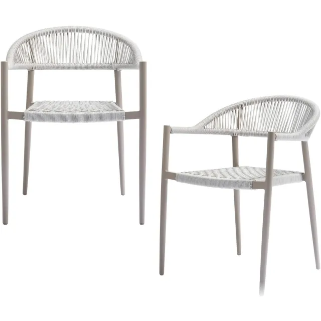 WOOOD Yellow tuinstoel touw lichtgrijs set van 2 light grey