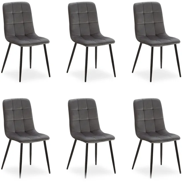 Homestyle4u Eetkamerstoelen - Set van 6 - Grijs - Fluweel