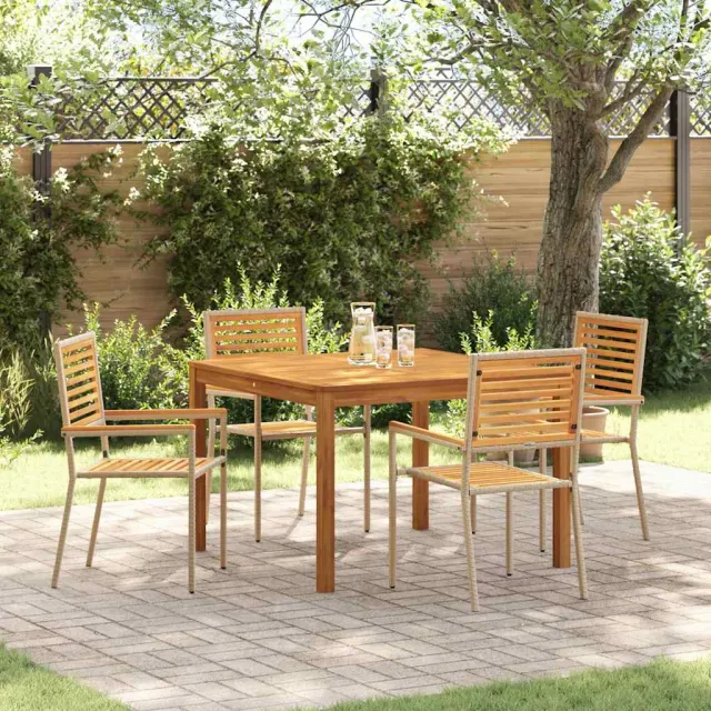vidaXL Tuin eettafelset 5 st Beige Massief Acaciahout, foto 2