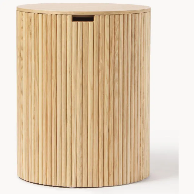 Westwing Collection Ronde houten bijzettafel Nele met opbergruimte Beige