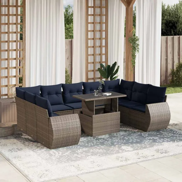 vidaXL 10-delige tuinbankset met kussens, grijs polyrotan, foto 2