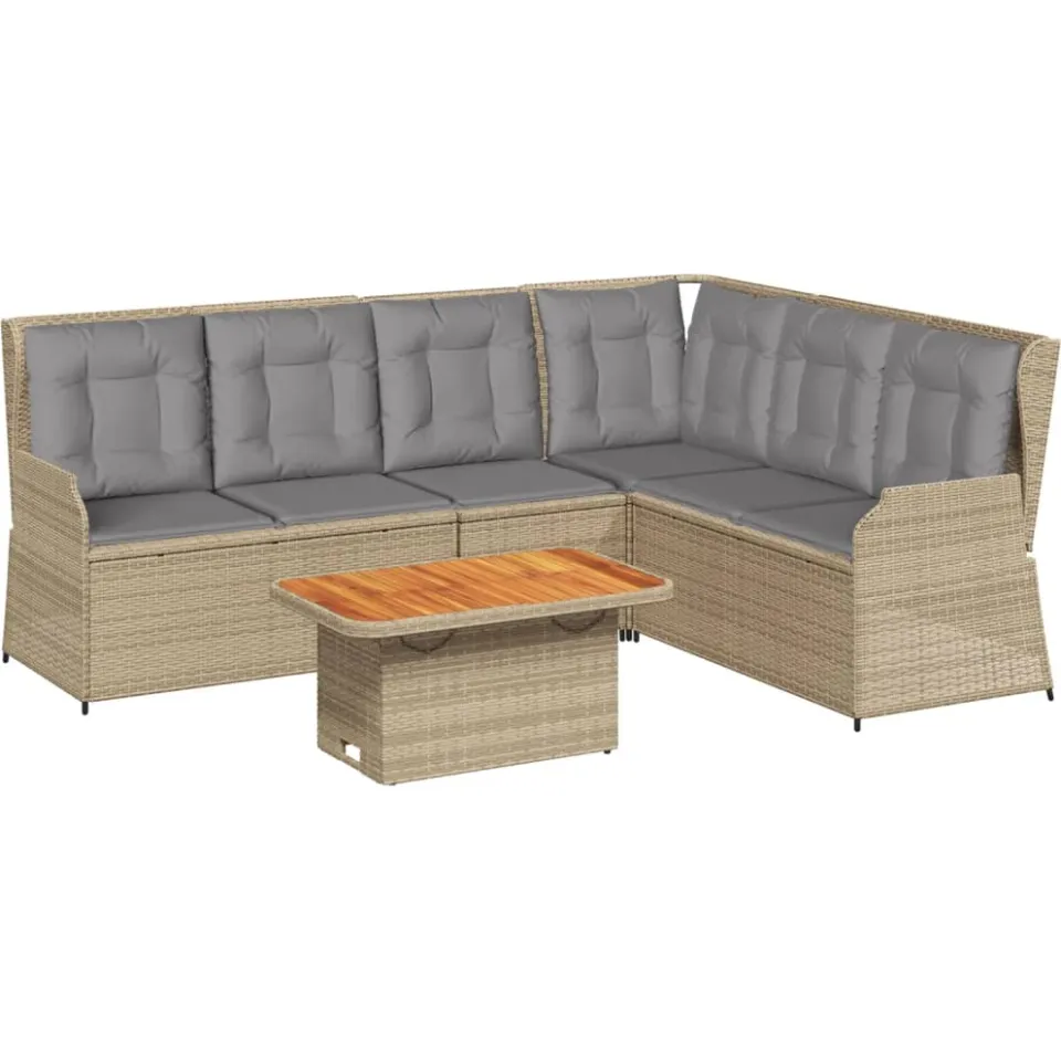 vidaXL 5-delige Loungeset met kussens poly rattan beige, foto 3