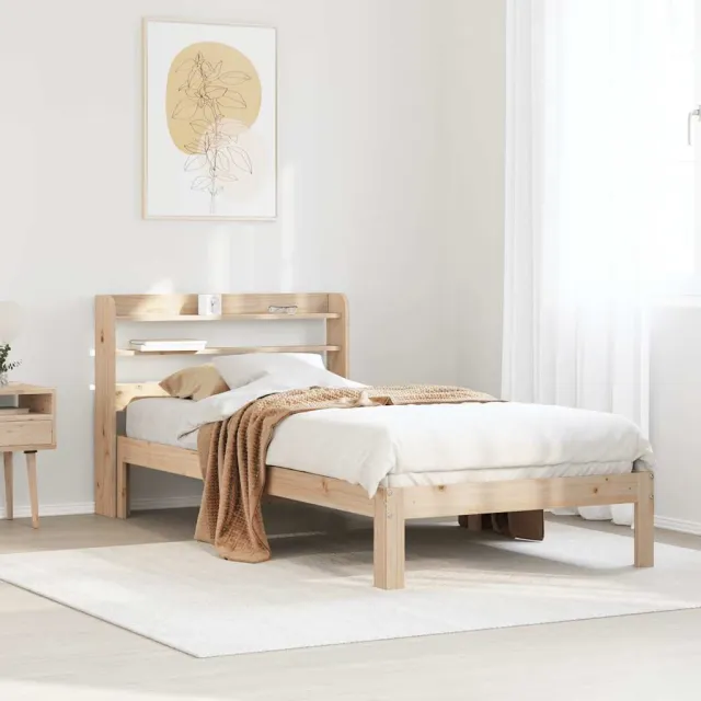 vidaXL Bedframe met hoofdbord massief grenenhout 90x200 cm bruin