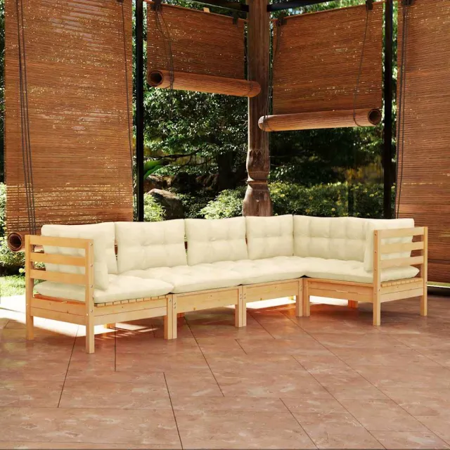 vidaXL 5-delige Loungeset met crèmekleurige kussens grenenhout, foto 2