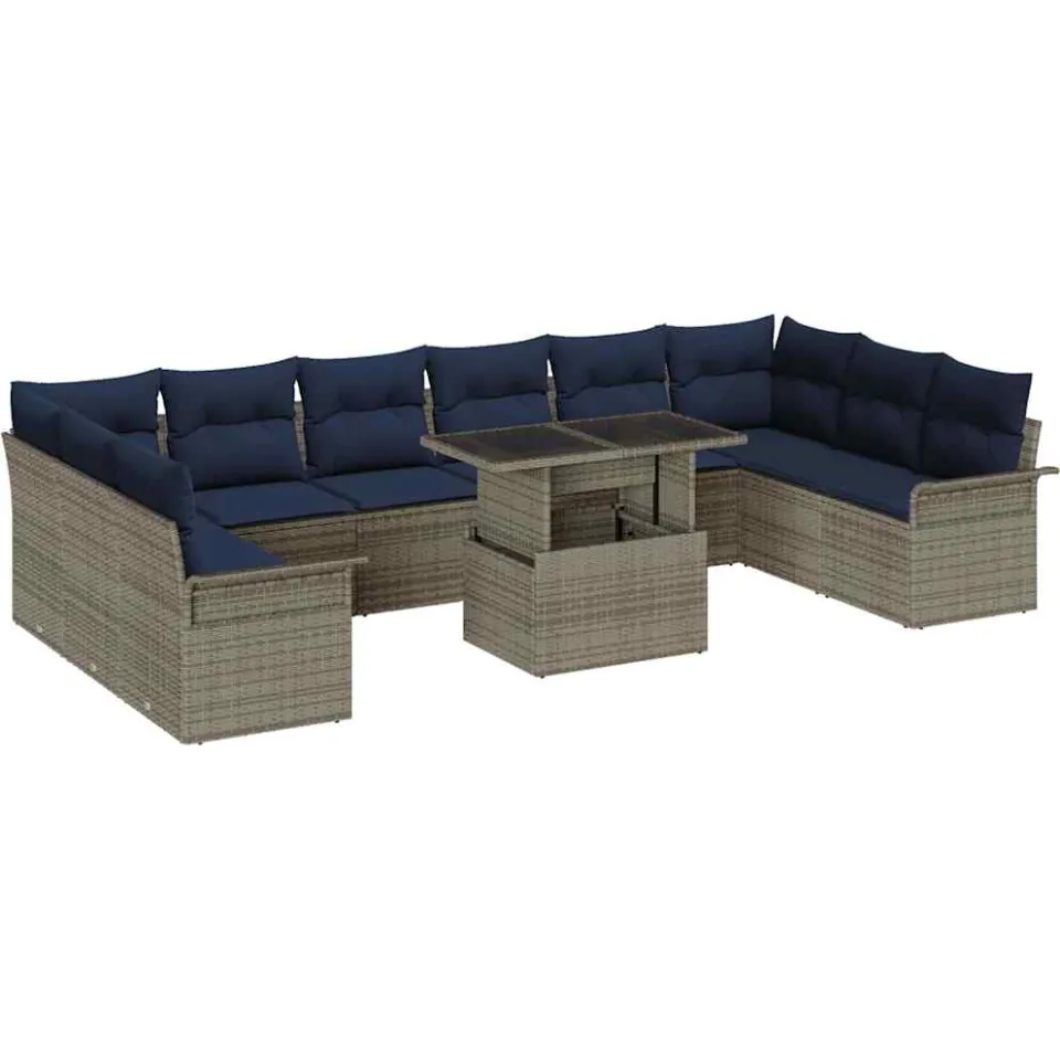 vidaXL Tuin Sofa Set 11 st Grijs Poly riet, foto 4