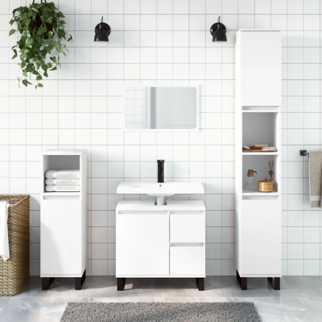 vidaXL 3-delige Badkamermeubelset bewerkt hout wit
