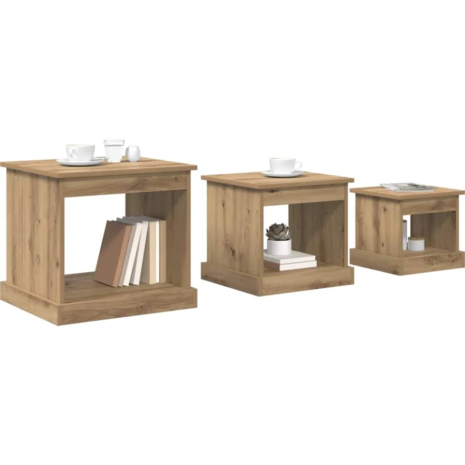 vidaXL Salontafel 3 st Artisan Eiken 48 x 45 x 45 cm Bewerkt hout Bruin