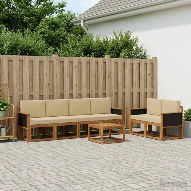 vidaXL Buiten bankenset 6 st 6-zits Natuurlijk en Beige Bruin