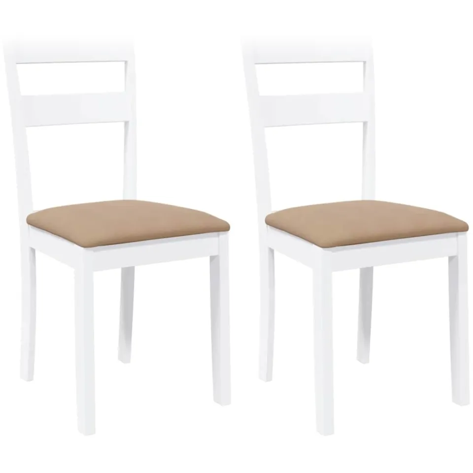 vidaXL Eetkamerstoelen met kussens 2 st massief hout rubber wit