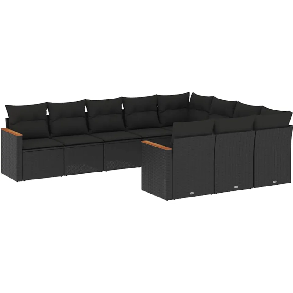 vidaXL 10-delige Loungeset met kussens poly rattan zwart