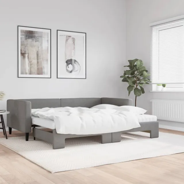 vidaXL Slaapbank onderschuifbed matrassen 90x190 cm stof donkergroen Grijs