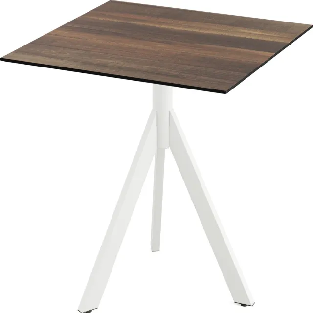 Essentials Infinity Tripod Terrastafel Wit Frame + Tropical Wood HPL 70x70 cm - 140021277 - Horeca & Professioneel Bruin