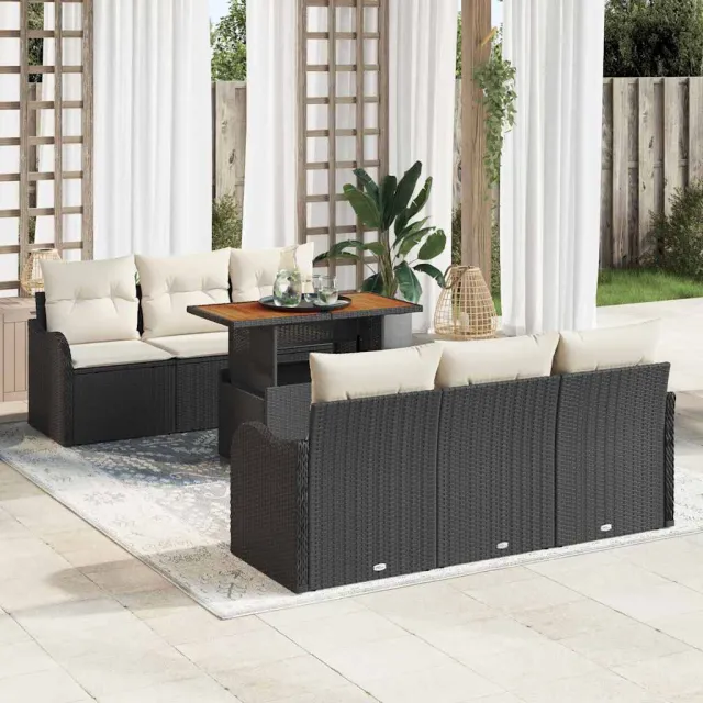 vidaXL Tuin Sofa Set 7 st Bruin en Crème poly rattan, foto 2