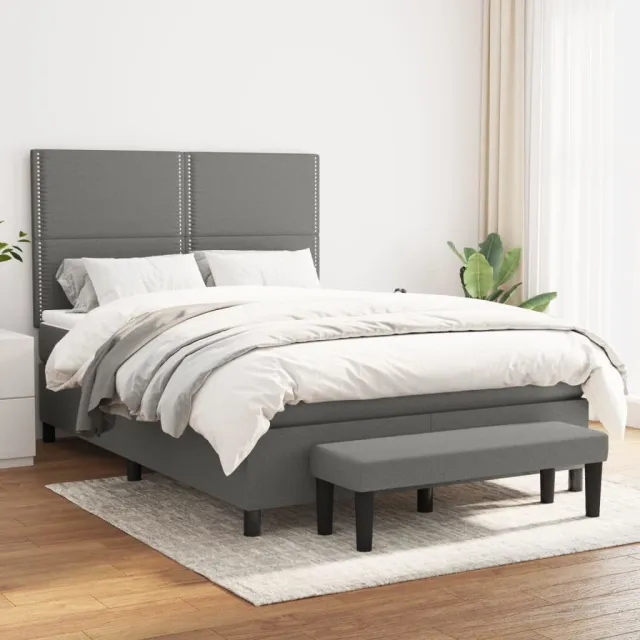 vidaXL Boxspring met matras stof donkergrijs 140x190 cm grijs