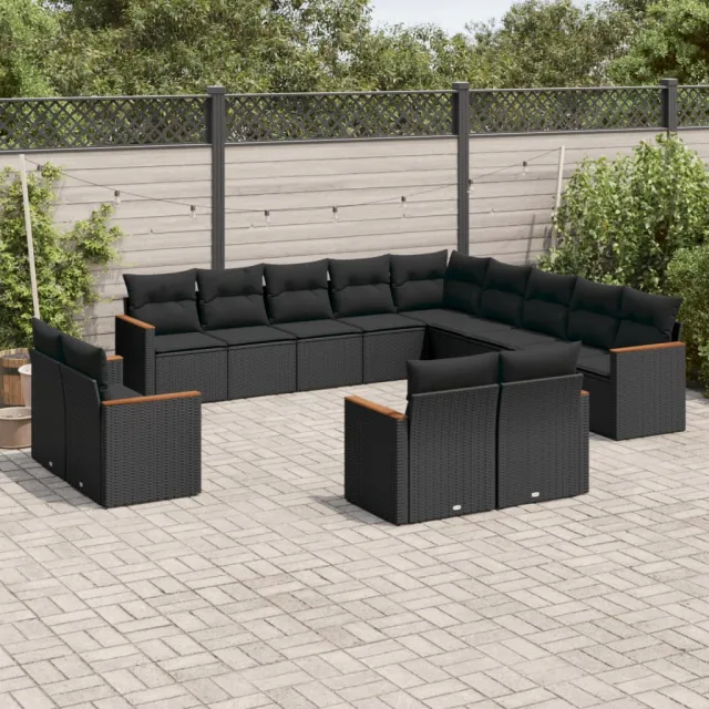 vidaXL 13-delige Loungeset met kussens poly rattan zwart, foto 2