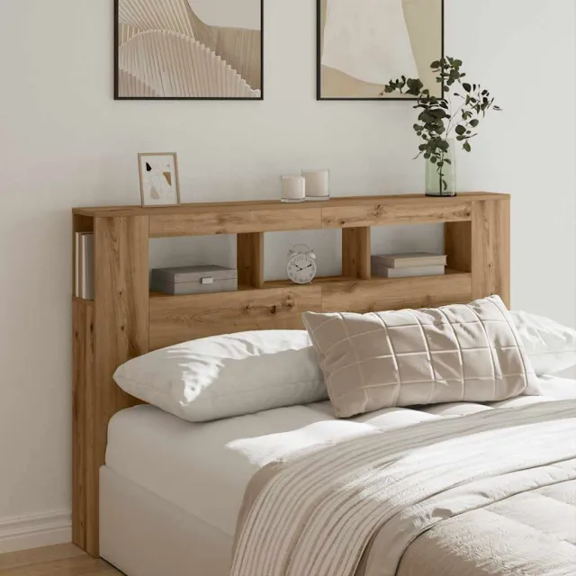 vidaXL Hoofdeinde met LED 160x18,5x103,5 cm hout artisanaal eikenkleur Bruin