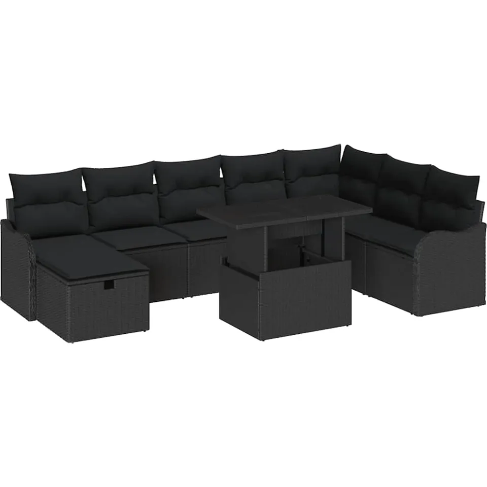 vidaXL Tuin Sofa Set 9 st Zwart poly rattan