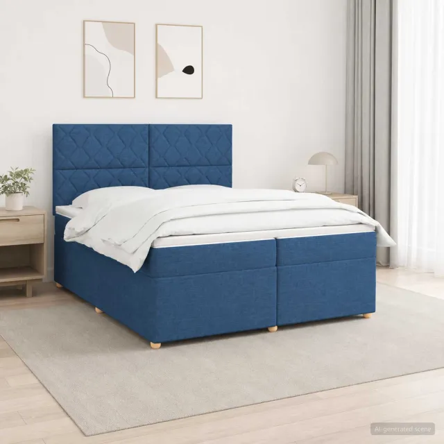 vidaXL Boxspringbed met matras met hoofdeinde Blauw 200 x 200 cm Stof