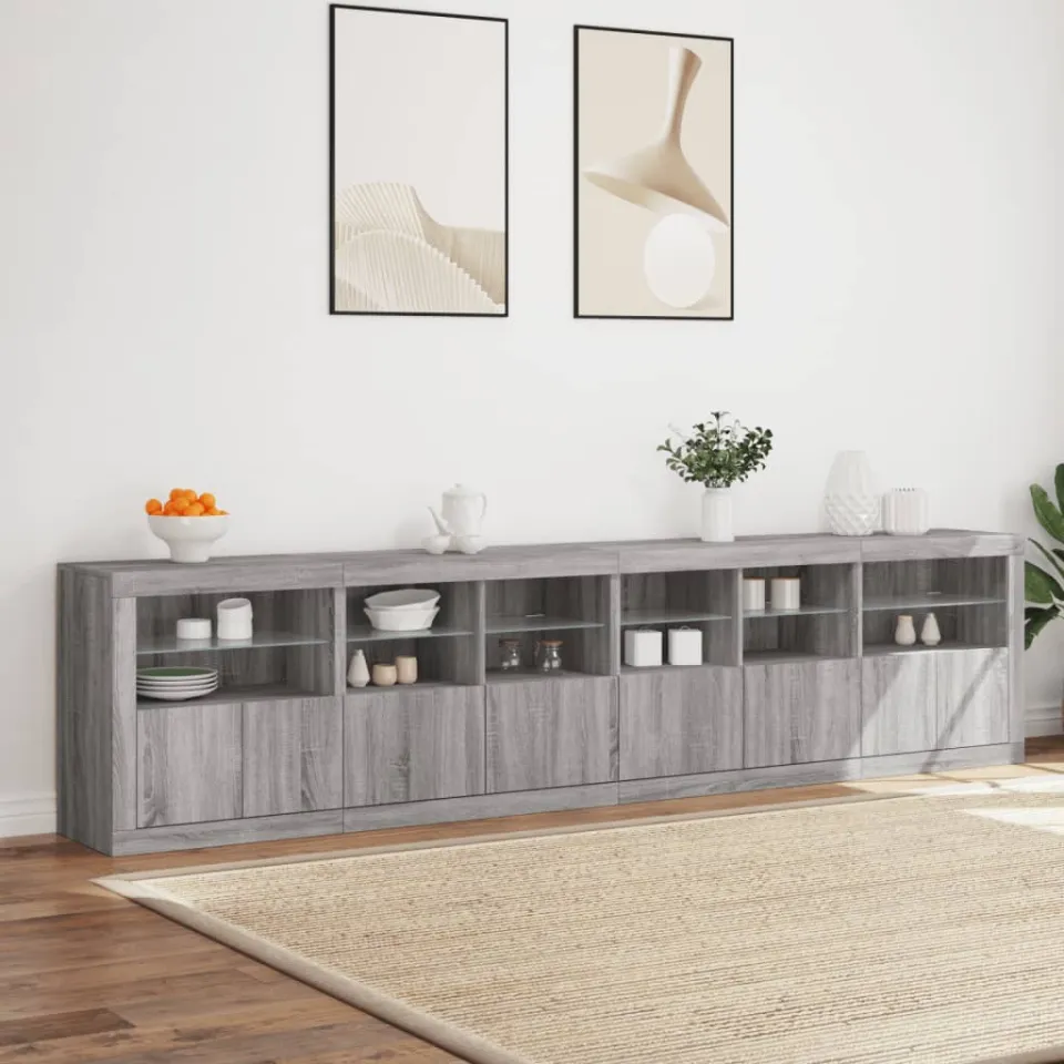 vidaXL Dressoir met LED-verlichting 283x37x67 cm grijs sonoma eiken, foto 4