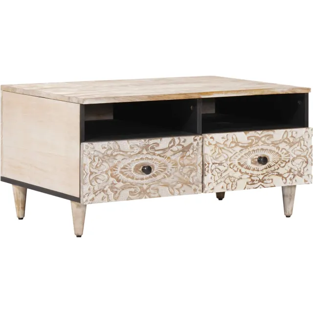 vidaXL Salontafel Wit 80 x 54 x 40 cm Massief Mango Hout