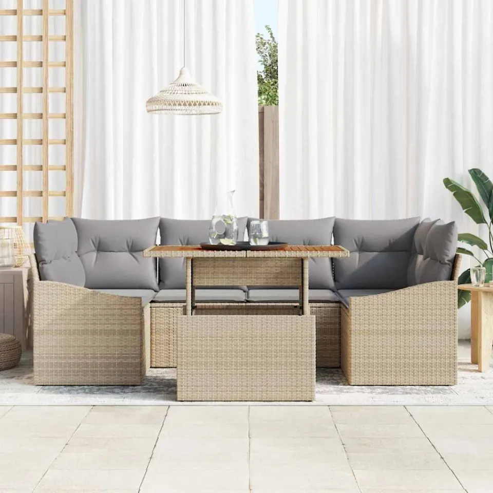 vidaXL Tuin Sofa Set 7 st Beige Poly riet, foto 3
