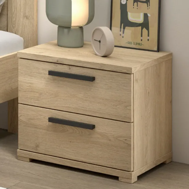 Vipack Nachtkastje Sammie - 50x39x47cm - Met Twee Lades - Eikdecor - Vipack - Kinder Nachtkastje - Bruin - Melamine; Spaanplaat