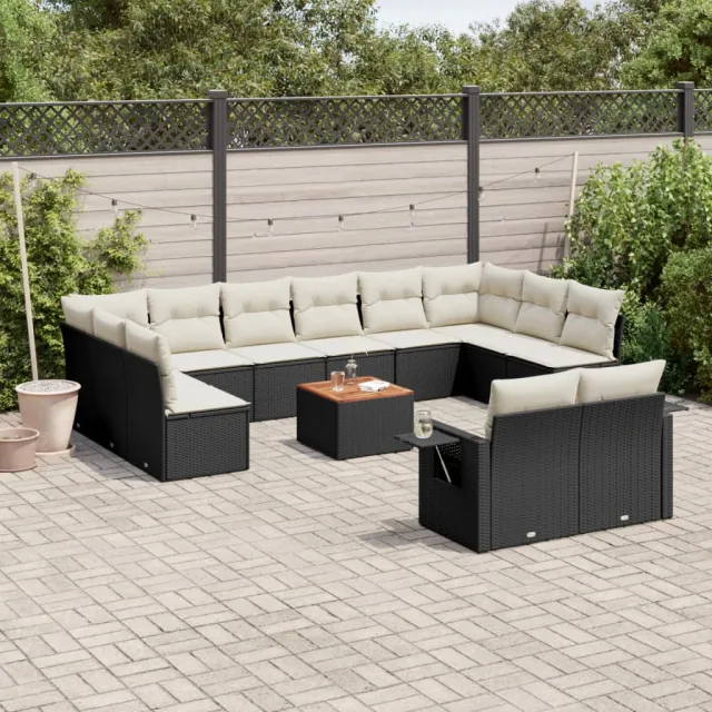 vidaXL 13-delige Loungeset met kussens poly rattan zwart, foto 2
