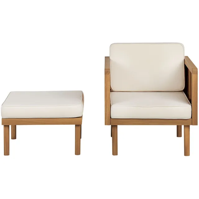 Beliani BARATTI - Loungeset voor 4 - Lichthout/Wit - Acaciahout Bruin