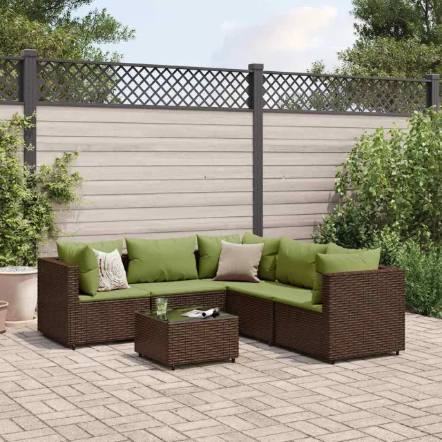vidaXL 6-delige Loungeset met kussens poly rattan bruin, foto 2