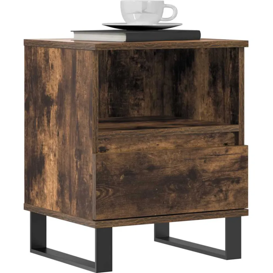 vidaXL Nachtkastje 40x35x50 cm bewerkt hout gerookt eikenkleurig