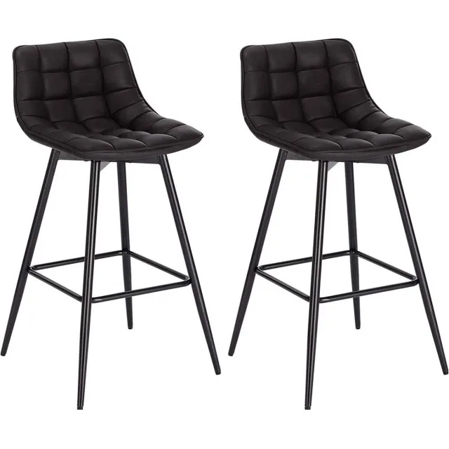 Happyment Barkruk Zizi Industrial - Antraciet - Barkrukken set van 2 - Barstoel Kruk - Barstoelen met rugleuning - Keukenstoel - Kunstleer